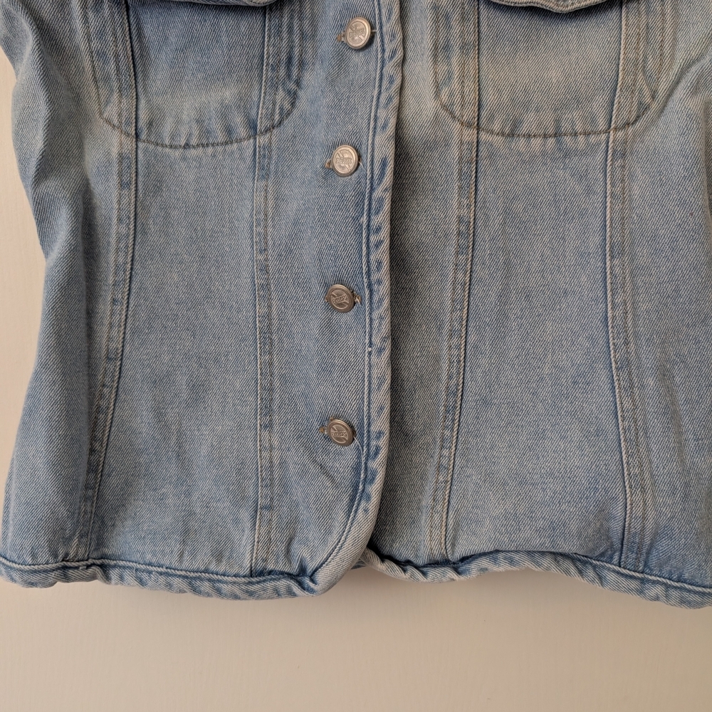 Vintage No Excuses Womens Medium 100% Cotton Denim Vest Coastal Cowgirl Western - Picture 2 of 6
